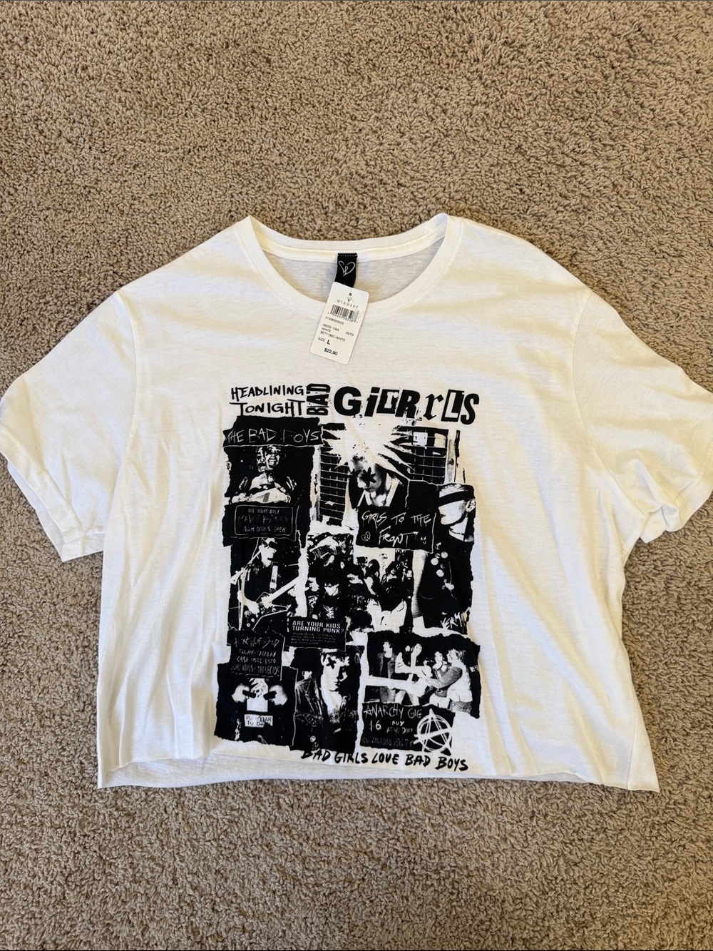 Windsor White Graphic Crop Tee with Black Collage Print